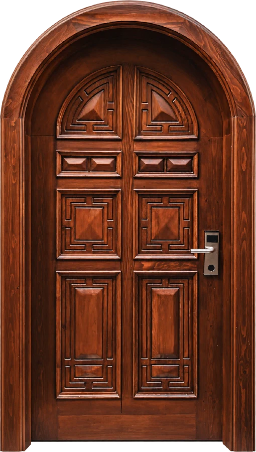 A carved arched wooden door